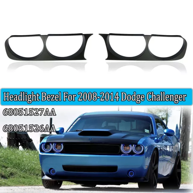 2X Left+Right Side Headlight Lamp Bezel Cover For 2008-2014 Dodge Challenger