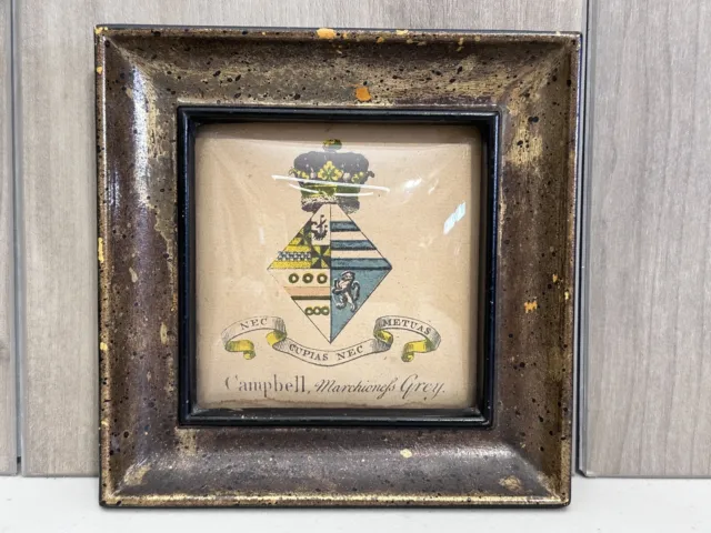 Vintage Framed Coat of Arms - Campbell, Marchionefs Grey - Convex Glass