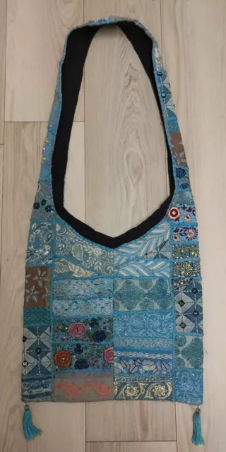 Banjara bag light blue tote Cross Shoulder 1 Strap Boho Patchwork Style festival