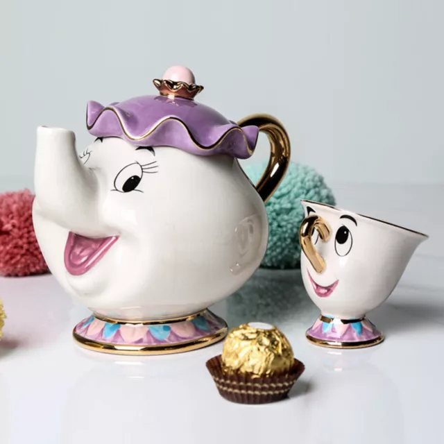 2PCS Beauty And The Beast Teapots Mrs Potts Chip Tea Pot Tea Cup Sugar Bowl Set