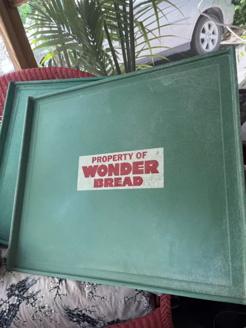 Vtg 2 RARE MCM 1960s WONDER BREAD fiberglass aqua green Big Bread Trays