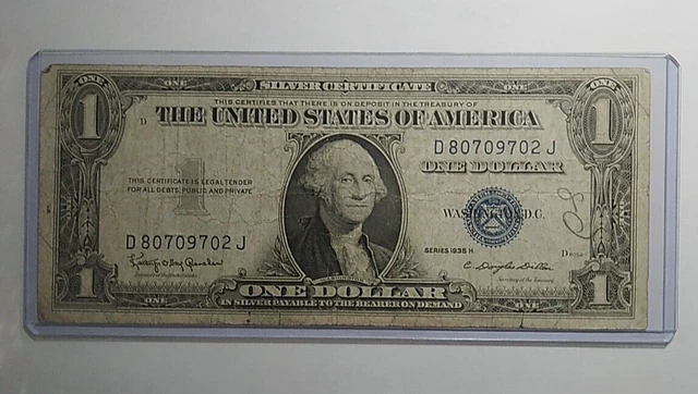 1935 H Series $1 Silver Certificate Old Currency D 80709702 J  (D-J) Block