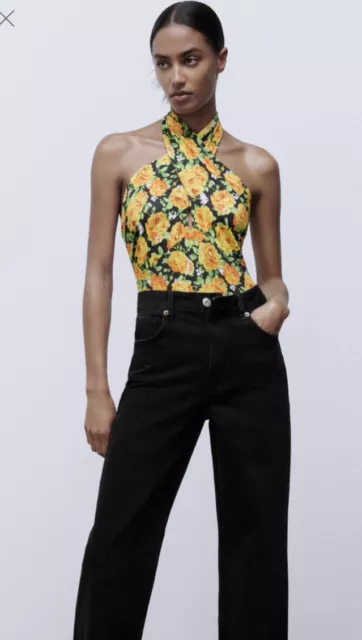 NWOT Zara Black Floral Bodysuit