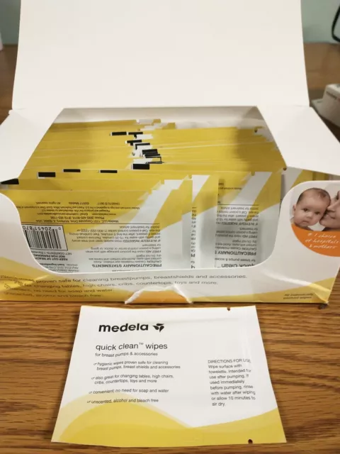 Medela lot 40 quick clean wipes,1 pkg of 2 softshell,1 pkg of 12 microsteam bags 3