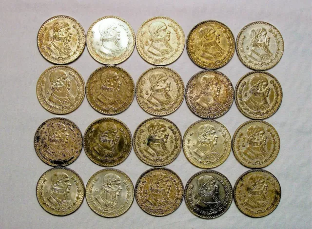 Lot of 20 - Mexican Un Peso - Estados Unidos Mexicanos - .100 Silver Coins