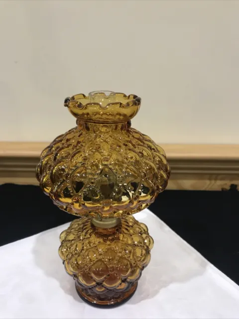 Miniature Amber Glass Diamond Quilt pattern Miniature Oil Lamp Shade 4" base 4