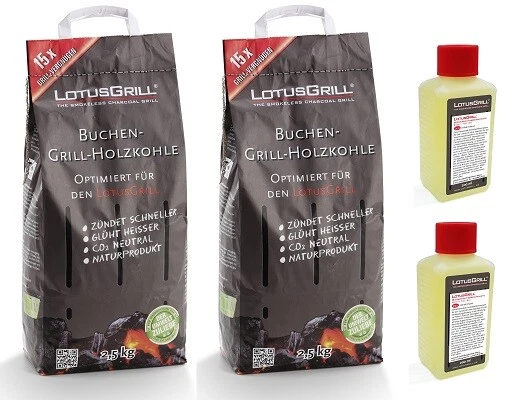 Salvare Set: LotusGrill 2x Carbone Legno di Faggio 2,5 KG Sacco + 2x Pasta 200