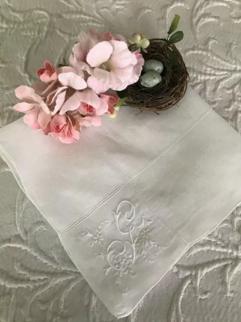 Antique BRIDAL HANKY * Embroidered MONOGRAM G & Drawnwork VINTAGE WEDDING