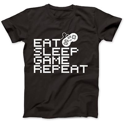 Eat Sleep Game Repeat Gamer Geek Nerd T-Shirt 100% Premium Cotton Gift Retro