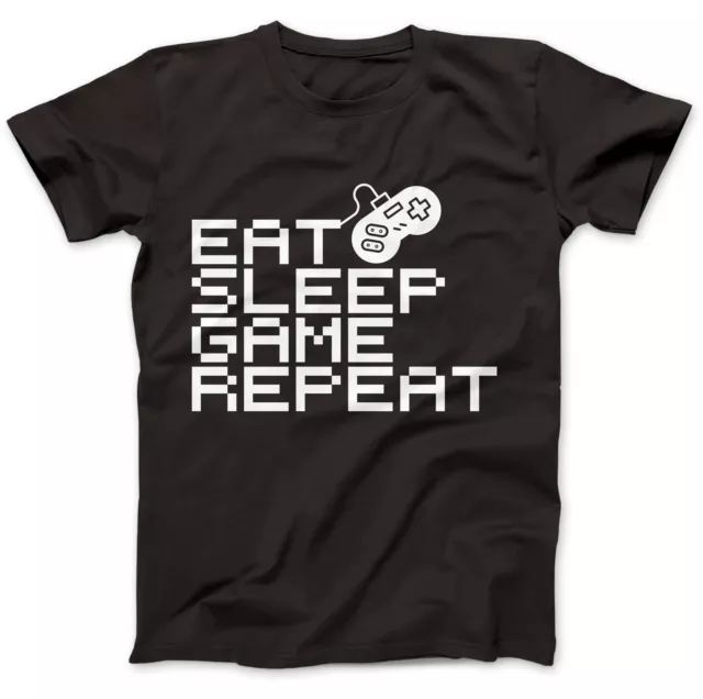 T-shirt Eat Sleep Game Repeat Gamer Geek Nerd 100% Premium Cotone Regalo Retro
