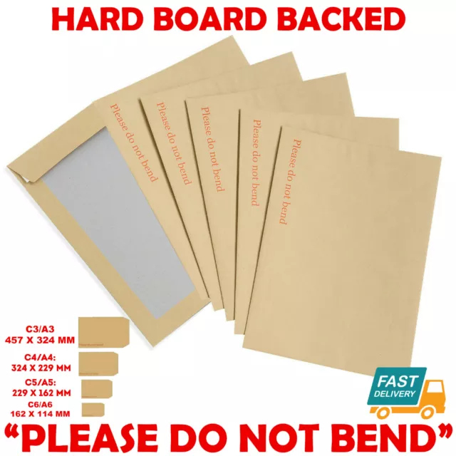 Hard Card Board Back Backed 'Please Do Not Bend' Envelopes Manilla Brown