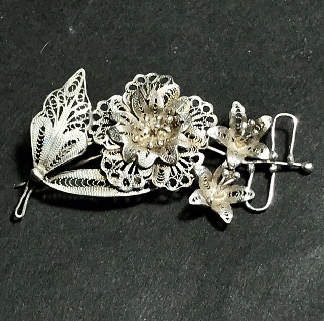 ANCIENNE BROCHE FLEUR en argent massif EUR 75,00 - FR