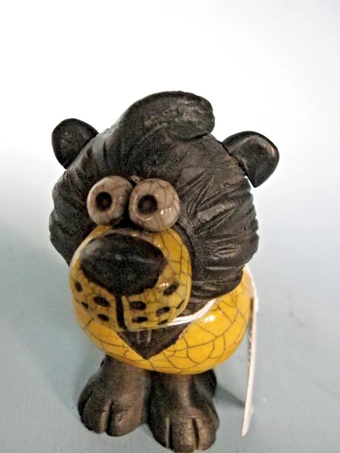 Raku Handmade Lion Crazy Clay Studio So. Africa Gerhard de Beer Signed 4.5" High 2