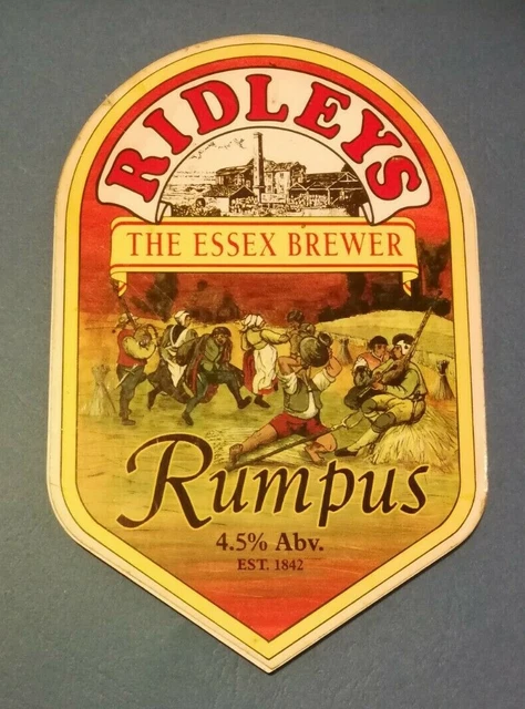 Bierpumpe Clip Abzeichen RIDLEYS Brauerei RUMPUS Echt Ale GESCHLOSSEN Essex