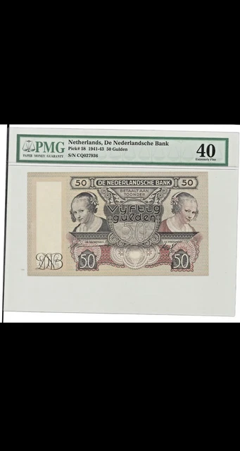 Netherlands Nederland  50 Gulden 1941-43  Banknote Pick 58 PMG XF 40