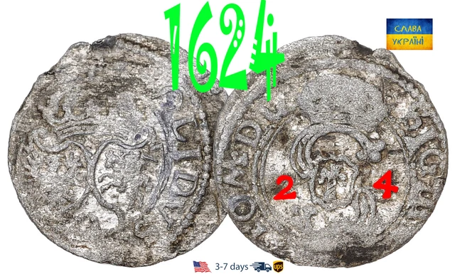 Poland Lithuania SOLIDUS Solid Schilling 1624 Sigismund III Silver Coin #23380