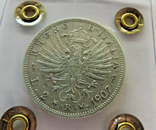 Moneta Argento Regno Italia 2 Lire Aquila 1907 , Cond. Qspl Periziata