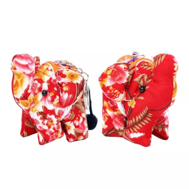 2pcs style ethnique chiffon porte-clés caricature éléphant porte-clé beau sac à