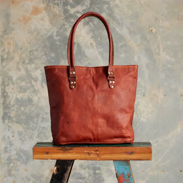 Femmes Vintage Authentique Chèvre Cuir Handmade Marron Femme Épaule Sac à Main