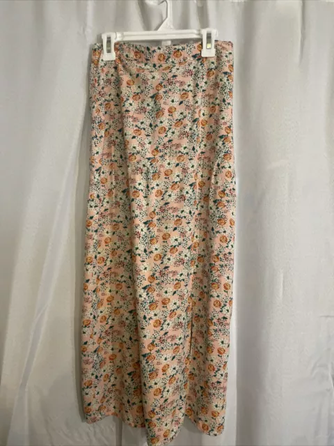 Wild Fable Small Maxi Pencil Skirt Pink Floral Long Side Slit Elastic Waist