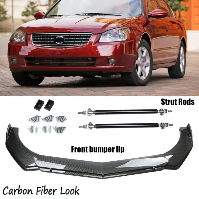 For Nissan Altima 08-20 Front Bumper Lip Splitter Spoiler Carbon Look+Strut Rods