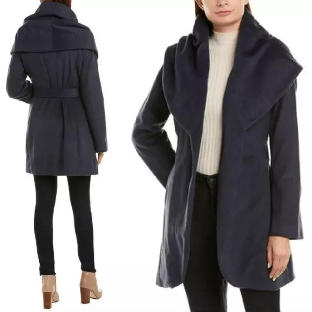 Tahari Belted Wrap Coat Marilyn Wool-Blend Double Face in Misty Blue 2