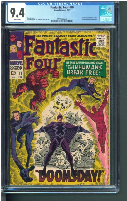 Fantastic Four #59   Cgc 9.4 Nm  Bright White Pages!  1 Owner!  Hi Grade Copy!
