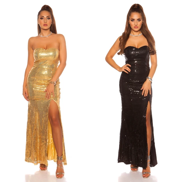 Abito donna vestito sexy tubino elegante cerimonia lungo da sera con spacco