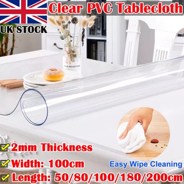 1.5mm Thick Clear Transparent Vinyl PVC Tablecloth Table Protector Plastic Cover