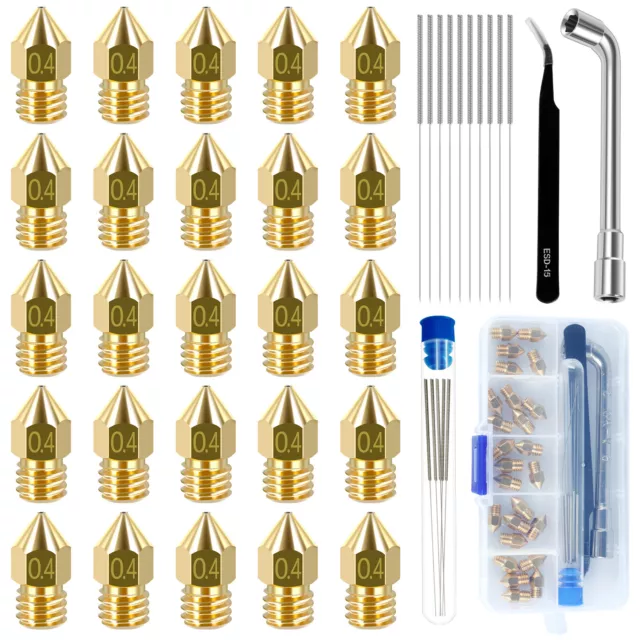 37Pcs 3D Printer Nozzles Brass MK8 Extruder Nozzles for Ender 3 Series 25*0.4mm⋓