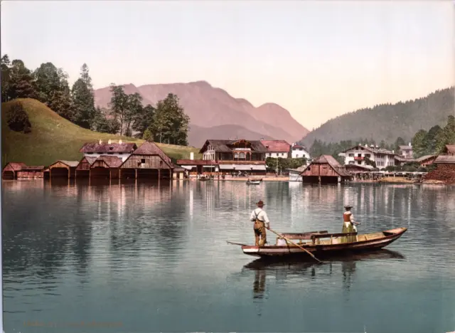 Deutschland, Ober - Bayern, Königssee Dorf Konigssee. vintage print photochrom