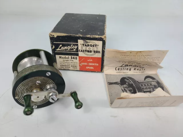 Vintage Langley 340 Target Kc Tournament 1940'S Casting Fish Reel With Box