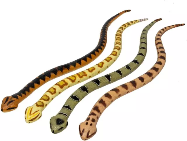 Set of 4 Jumbo Snake Figures - Realistic Toys - 27" Soft & Squishy Rubber Toys