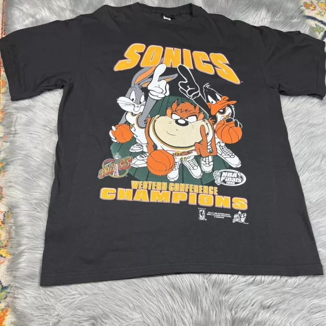 Vintage 1996 Changes Seattle Sonics NBA Warner Bros Looney Tunes Black Shirt