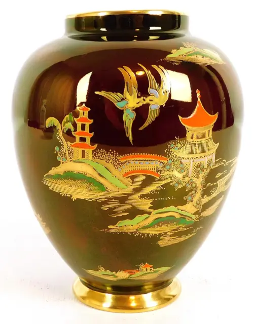 Vintage Small Carlton Ware Rouge Royal Vase Mikado Pagoda Hand Painted England 3