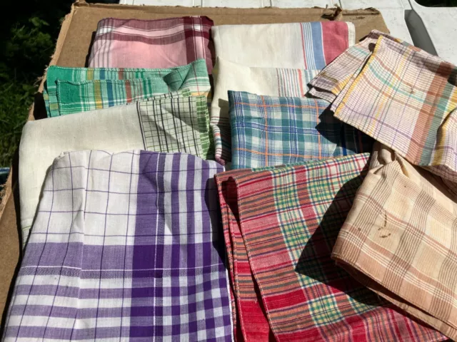 vintage estate lot of  9 plaid handkerchief
