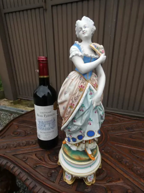 Antique French paris porcelain lady with fan figurine statue