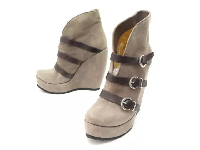 Chaussures Walter Steiger Bottines Talons Compenses 38 Daim Taupe Boots 720€