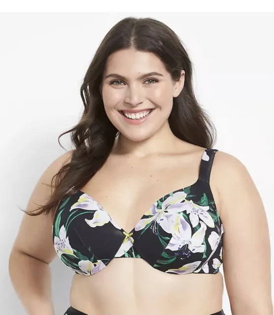 LANE BRYANT CACIQUE 46DDD Black Floral smooth Full Coverage Bra NEW with  tags $38.99 - PicClick