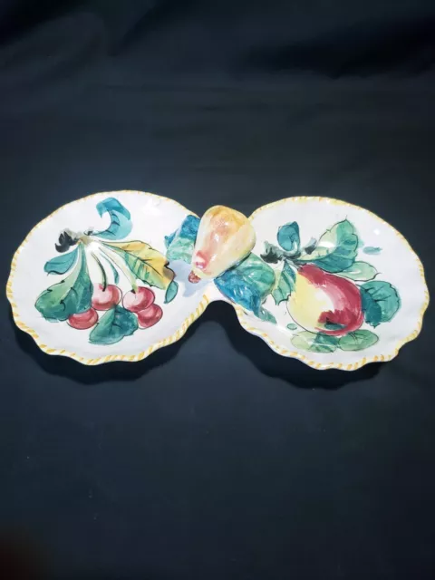 Dish Divided Italian Pottery Olive Fruit Bowl Ceramic Vintage