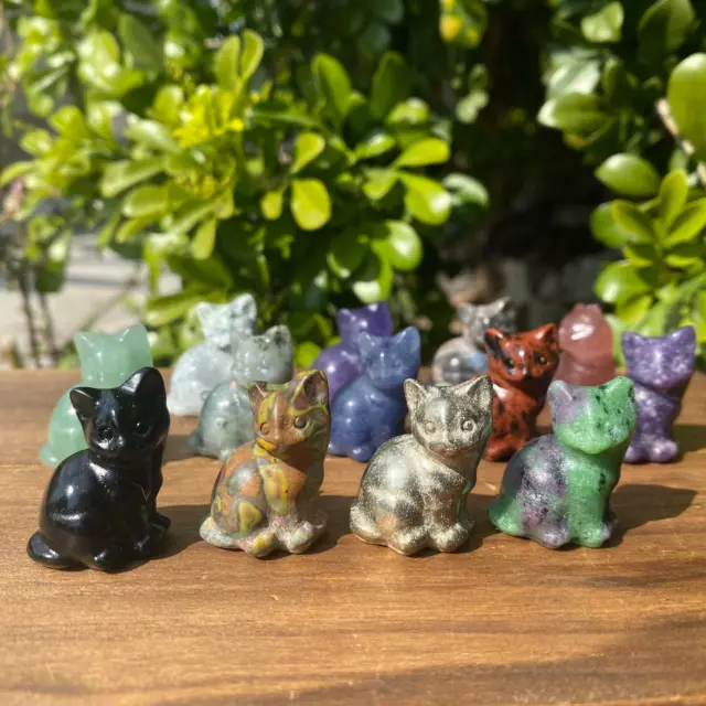 Hand Carved Natural 1.5" Mini Healing Crystal Gemstone Cat Figurine Statue Gift