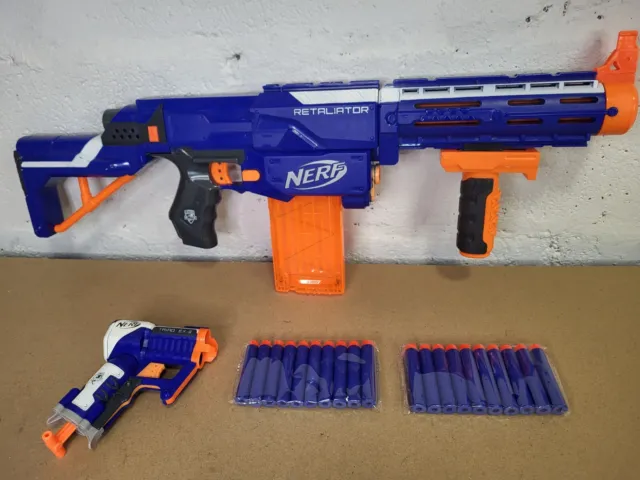 Nerf Gun Elite Bundle Retaliator with Attachments + Triad Pistol + Bullets