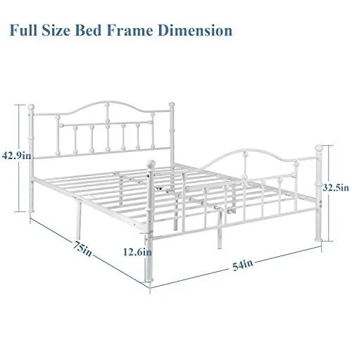 SIZE BED FRAME, Metal Platform Mattress Foundation/Box Full White