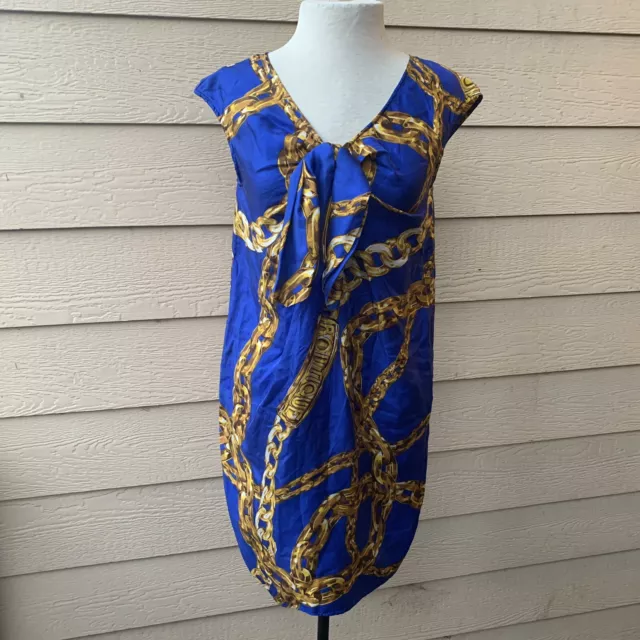 Boutique Moschino Gold Chain Blue Tunic Dress Sleeveless Cocktail Party 4