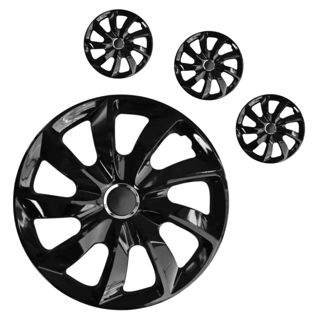 Copricerchi 15" Coprimozzo Scintilla Coperture in Plastica Set di 4 Neri Specifici R15 STGBL