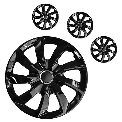 Wheel Trims 14" Hub Caps Spark Plastic Covers Set of 4 Black Specific R14 STGBL