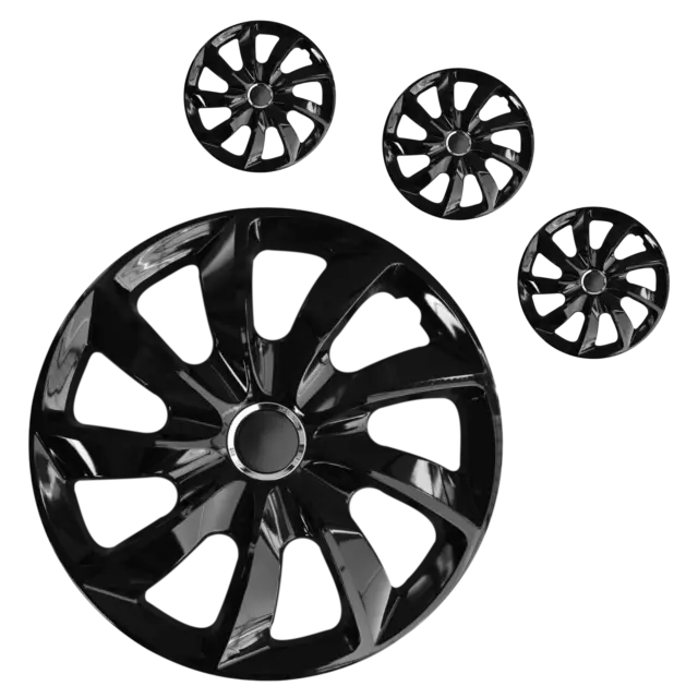 Wheel Trims 14" Hub Caps Spark Plastic Covers Set of 4 Black Specific R14 STGBL