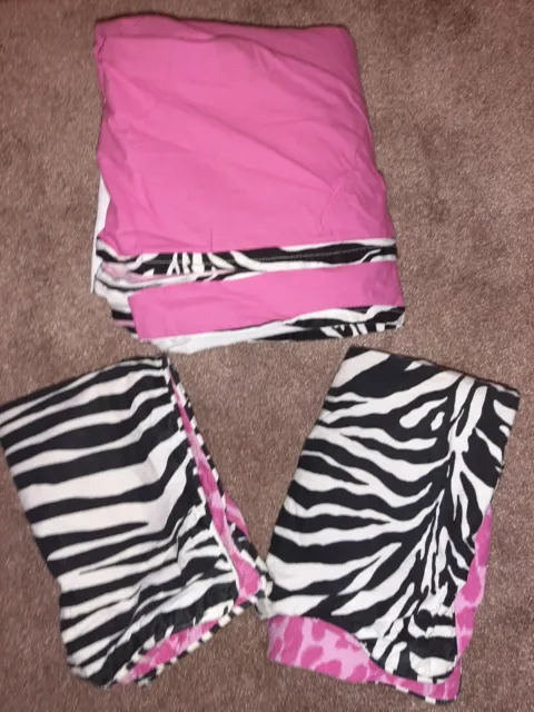 VTG XHILARATION Bed Skirt Dust Ruffle & Pillow Shams FULL Pink Animal ZEBRA Leop