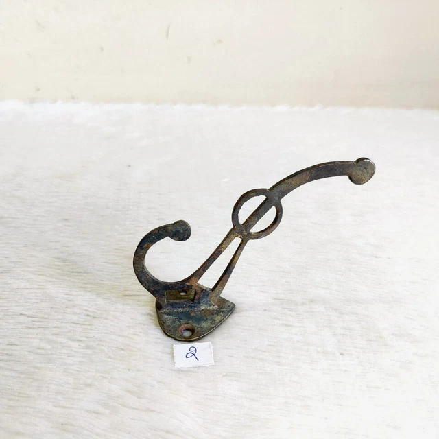 1920s Vintage Victorian Brass Wall Hook Hanger Rich Patina Decorative 2