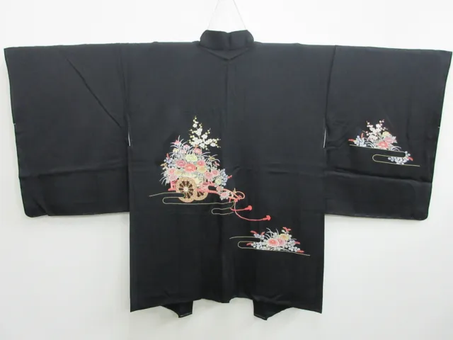 7773K4 Silk Vintage Japanese Kimono Haori Jacket Fully Embroidered Ume Kiku
